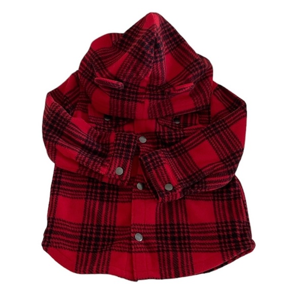 Old Navy Red & Black Plaid Snap Button Hooded Jacket Baby Girl 18-24 Months - Picture 6 of 13
